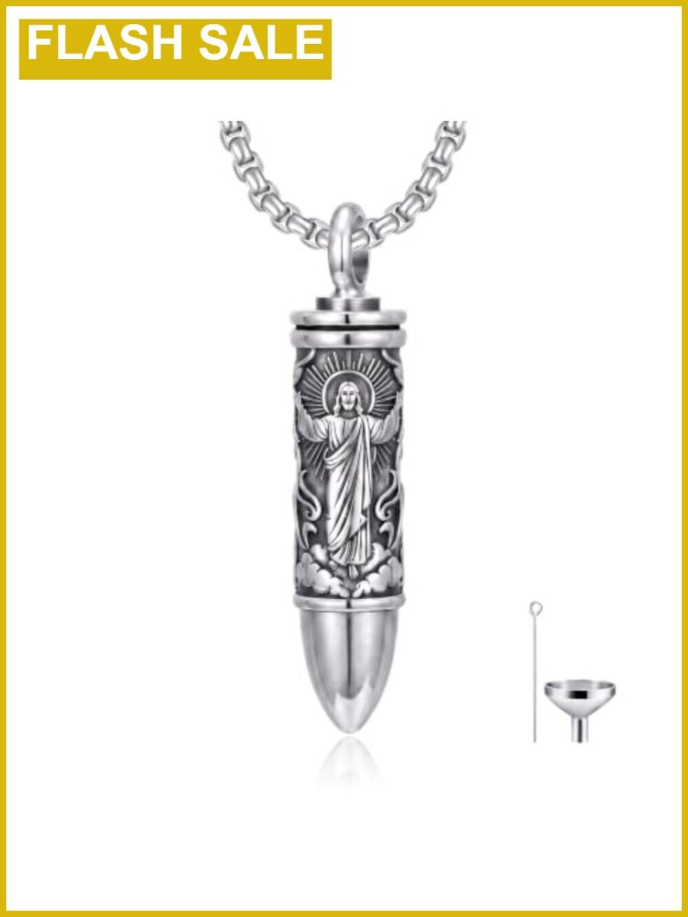 925 Sterling Silver Jesus Bullet Urn Pendant Necklace Memorial